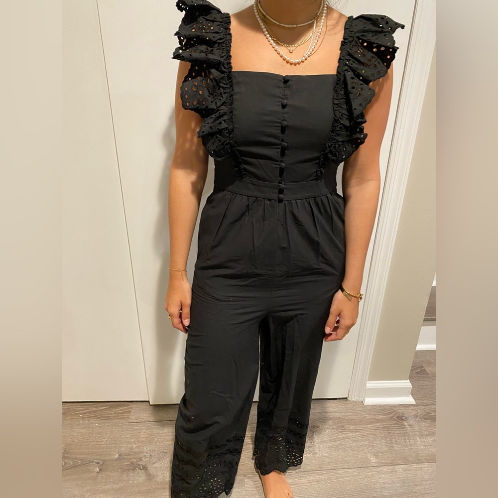 Madewell black cotton jumpsuit.